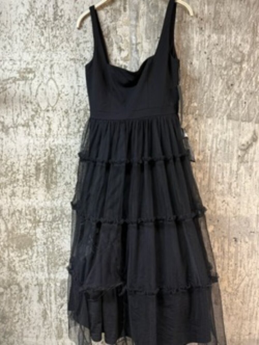 ADRIANNA Women's Square-Neck Midi Mesh Dress Size 6 In Black (Damaged) - Picture 3 of 10